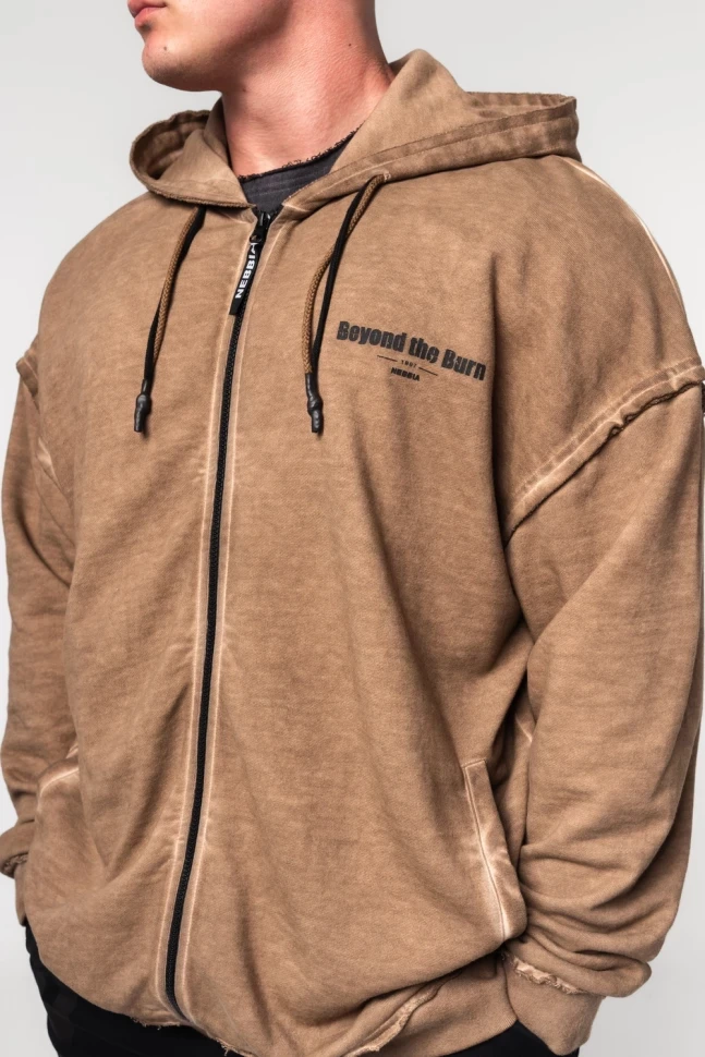 Толстовка Nebbia Washed-off Zip Up Hoodie GYM BRO 362 light Brown