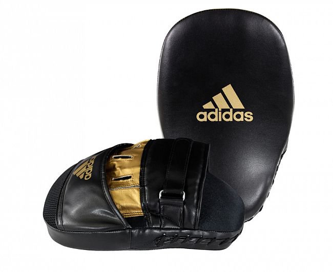 Лапы Adidas Training Curved Focus Mitt Short черно-золотые adiSBAC01
